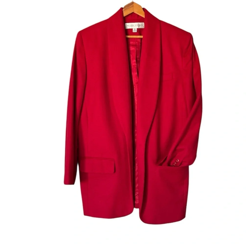 Vintage VALERIE STEVENS Wool & Cashmere Blend Long Boxy Blazer, Size 12 - Picture 3 of 10